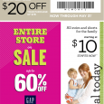 Gap Outlet $20 off of $75 Deal Ends May 31 Passing on the great Gap Outlet Deals going on right now. Get $20 off of a purchase of $75 or more. Click on the image to print the in-store coupon....