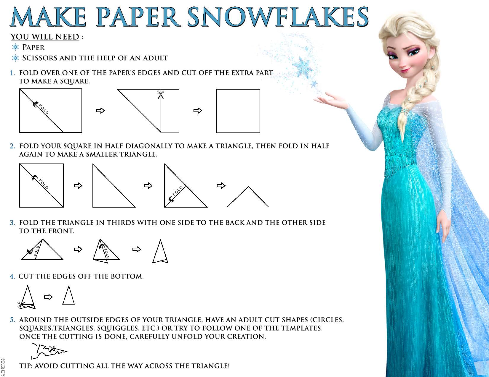 Movie: Disney Frozen activity page available for Download (Make Paper Snowflakes)