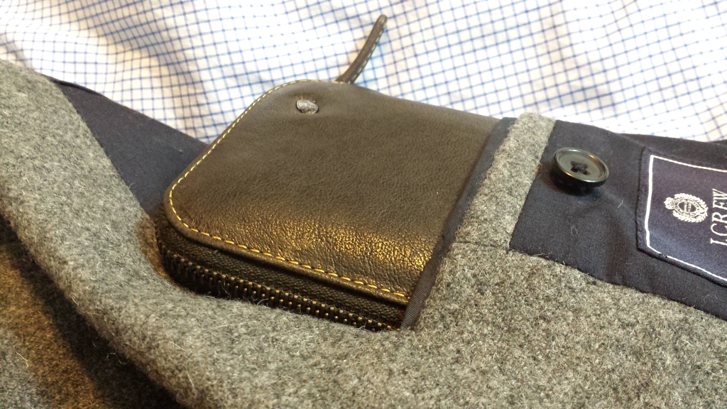 Bellroy - Take Out Wallet in Brown Java Leather in suit jacket