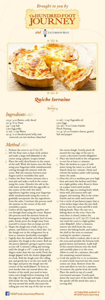 Quiche Lorraine recipe from the 100 Foot Journey