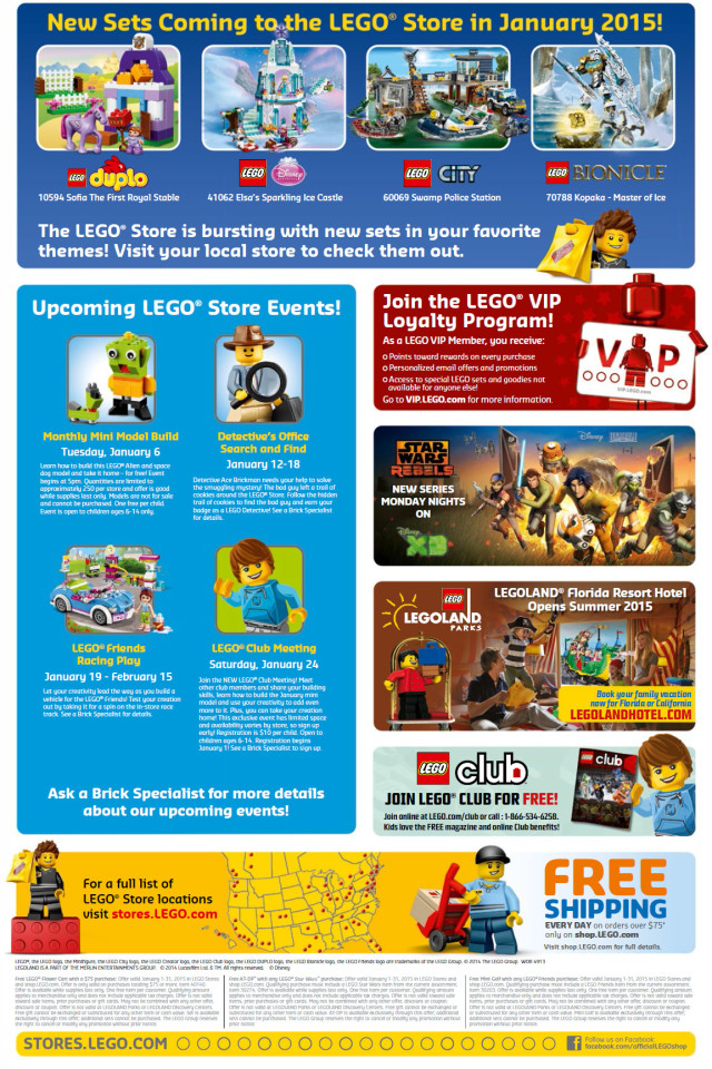 LEGO Store Calendar for January 2015 #lego #events