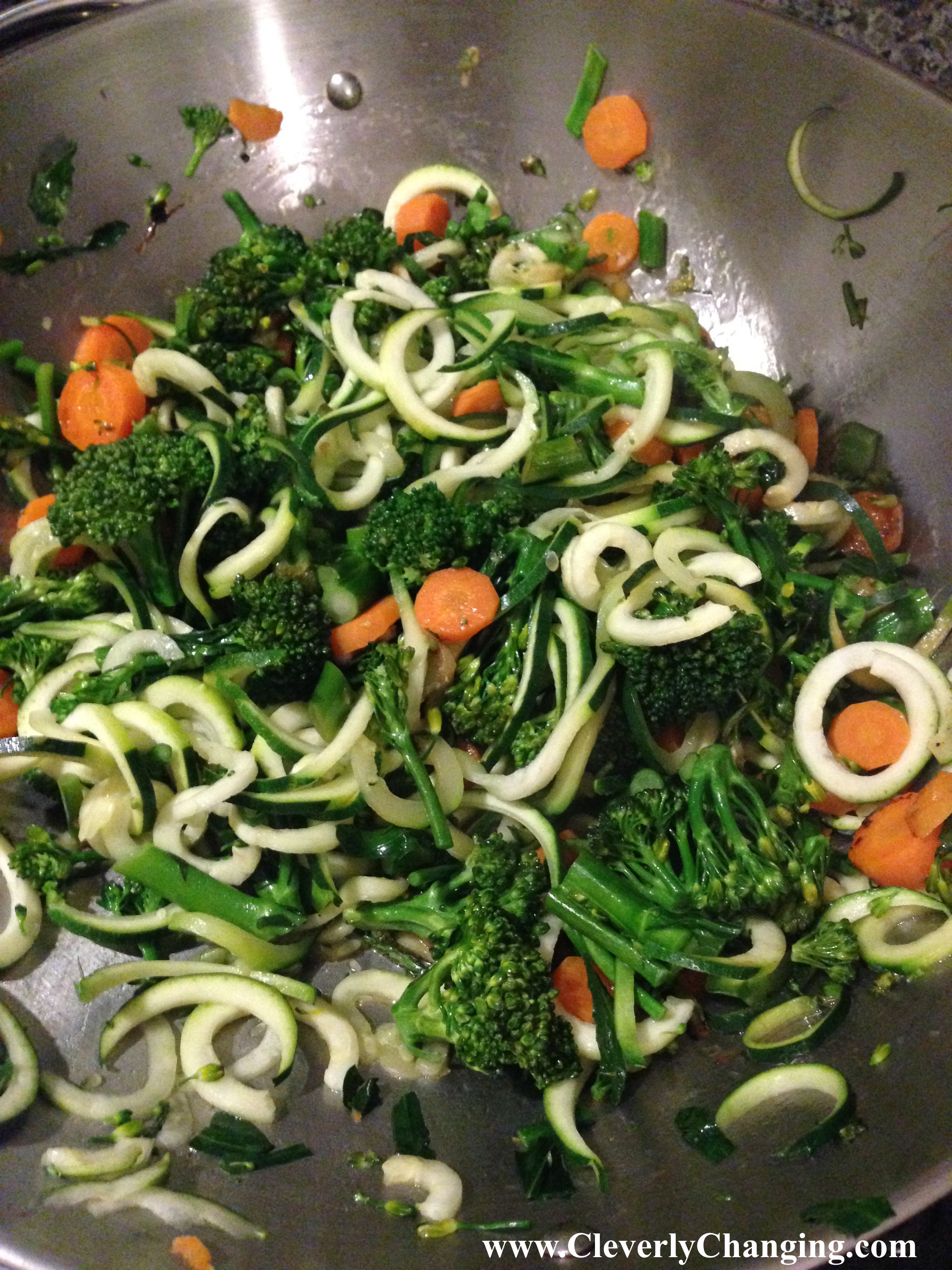 Cooking vegetables in the wok.