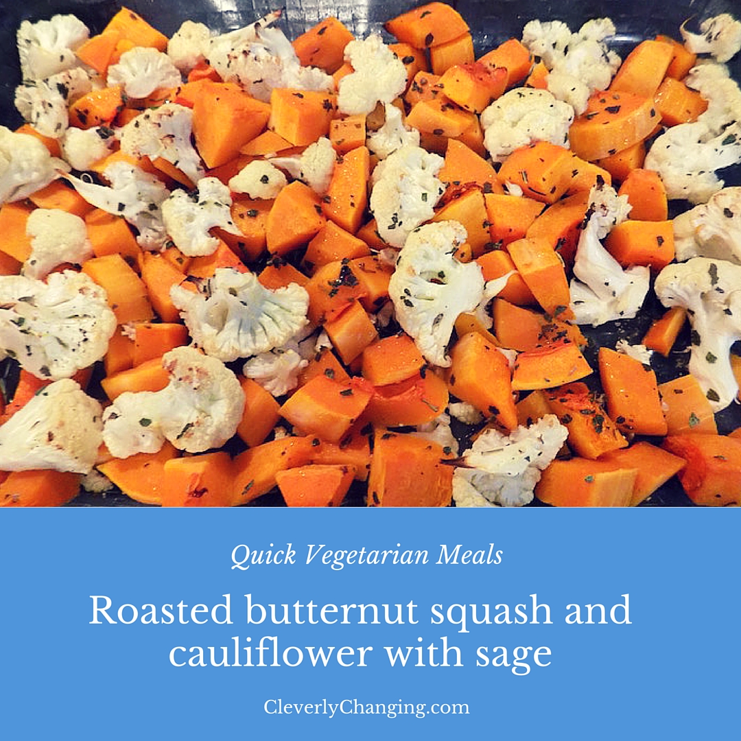 Roasted butternut squash and cauliflower with sage