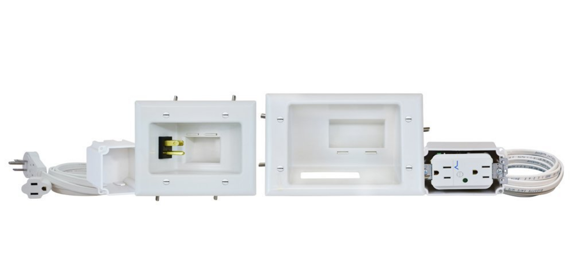 DataComm Electronics 50-8823-WH-KIT Flat Panel TV Cable Organizer Kit with Duplex Surge Power Solution 
