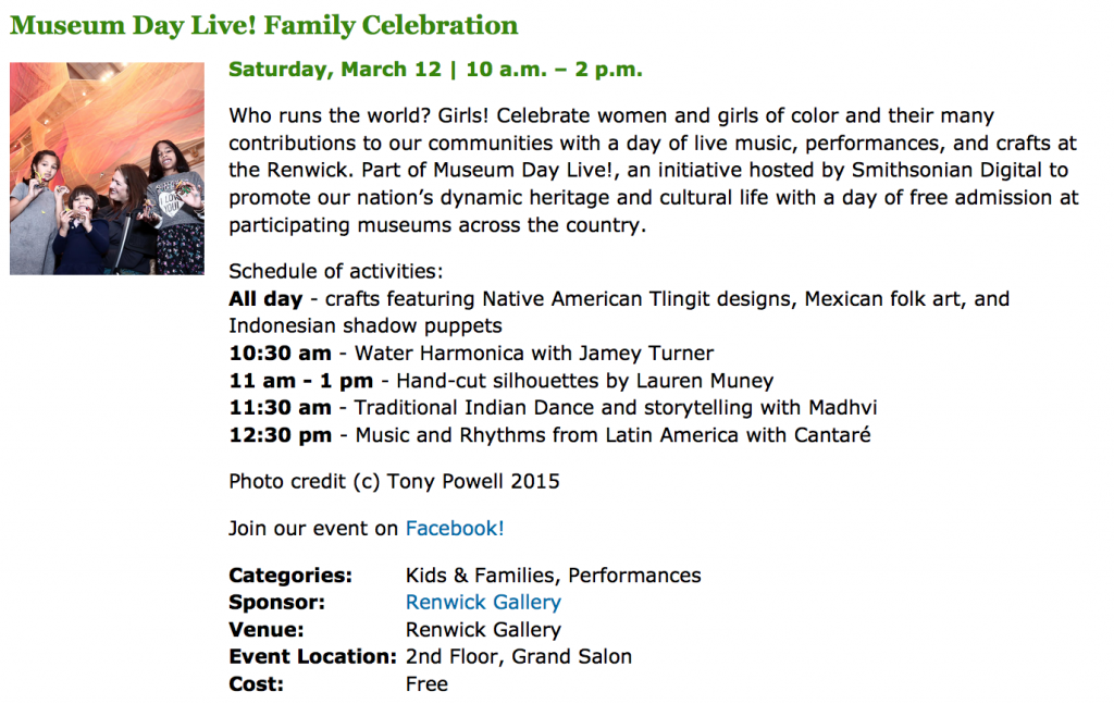 Museum Day Events in the #DMV March 12, 2016