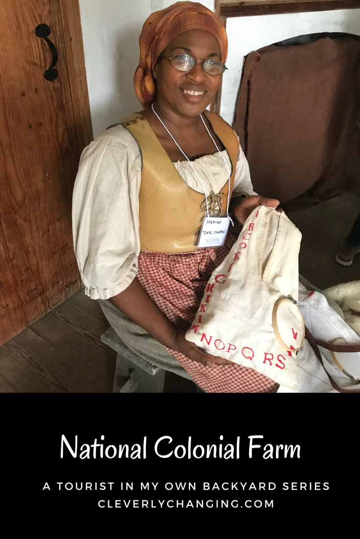An actress portrays, Cate Sharper, a slave on the National Colonial Farm