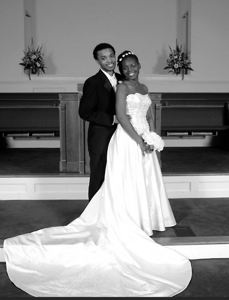 Two young African American newly weds.